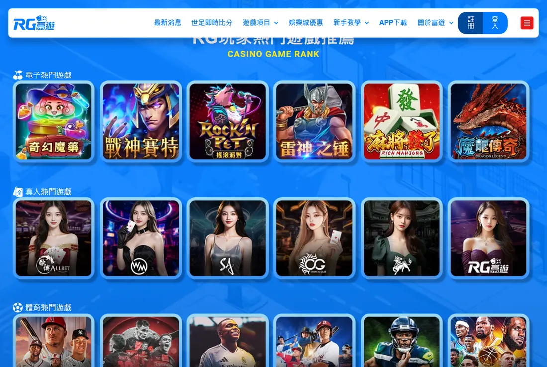 富遊娛樂城 RG 熱門遊戲排行
